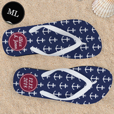 Blue White Anchors Red Monogram Men Large
