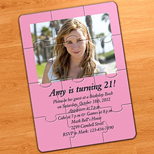 Photo Puzzle Birthday Invitation, 5x7 Pink