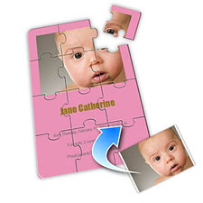 1st Birthday Invitation Photo Puzzle, 5x7 Pink