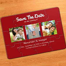 Save the Date Puzzle Invitation, Puppy Love Red