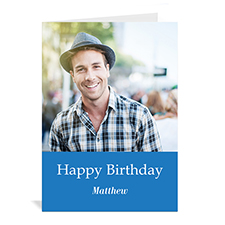 Classic Blue Photo Birthday Cards, 5x7 Portrait Folded Simple
