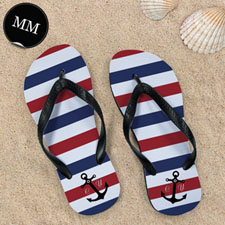 Navy Red White Stripes Anchor, Men Medium