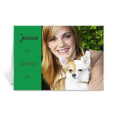 Classic Green Photo Birthday Cards, 5x7 Folded Modern