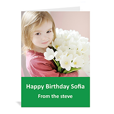 Classic Green Photo Birthday Cards, 5x7 Portrait Folded Simple