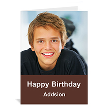 Chocolate Brown Photo Birthday Cards, 5x7 Portrait Folded Simple