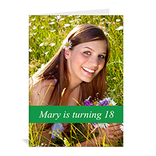 Classic Green Photo Birthday Cards, 5x7 Portrait Folded Causal
