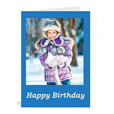 Classic Blue Photo Birthday Cards, 5x7 Portrait Folded