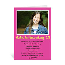 Hot Pink Photo Birthday Cards, 5x7 Portrait Folded