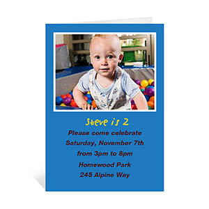 Classic Blue Photo Birthday Cards, 5x7 Portrait Folded