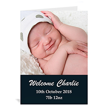 Classic Black Baby Photo Cards, 5x7 Portrait Folded Simple