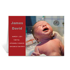 Classic Red Photo Birth Announcements Cards, 5x7 Folded Modern