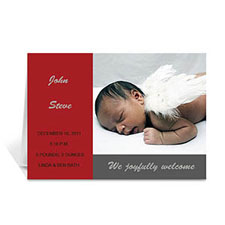 Classic Red Baby Photo Announcement Cards, 5x7 Folded Modern