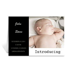 Black Baby Photo Announcement Cards, 5x7 Folded Modern