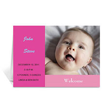 Hot Pink Baby Photo Announcement Cards, 5x7 Folded Modern
