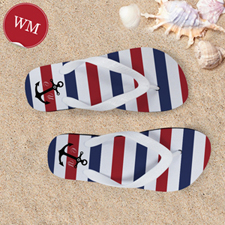 Create My Own Navy Red White Stripes Anchor Women Medium Flip Flop Sandals
