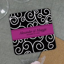 Hot Pink Scroll Personalized Engagement Coaster