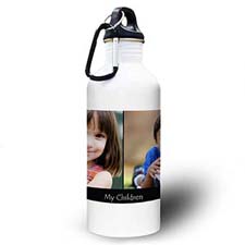 Personalized Photo Black Two Collage Textbox Water Bottle