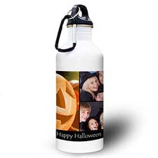 Personalized Photo Black Three Collage Textbox Water Bottle