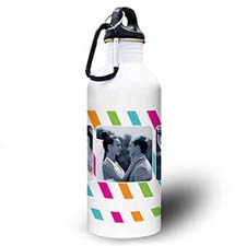 Personalized Photo Colorful Stripes Three Collage Textbox Water Bottle