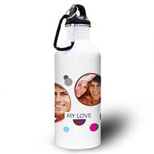 Personalized Photo Colorful Dots Three Collage Textbox Water Bottle