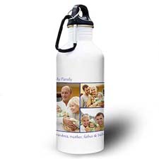 Personalized Photo Navy Three Collage Two Textbox Water Bottle