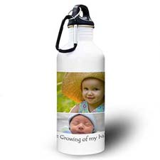 Personalized Photo White Four Collage Textbox Water Bottle
