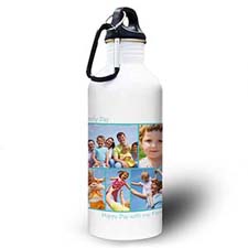 Personalized Photo Aqua Five Collage Two Textbox Water Bottle