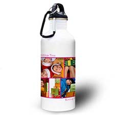 Personalized Photo Hot Pink Five Collage Two Textbox Water Bottle