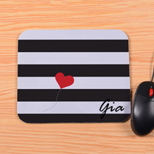Personalized Grey Stripe Heart Mouse Pad