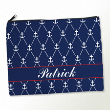 Personalized Navy White Anchor Large Cosmetic Bag (11