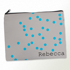 Personalized Turquoise Natural Polka Dots Large Cosmetic Bag (11
