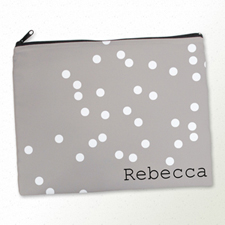 Personalized White Natural Polka Dots Large Cosmetic Bag (11