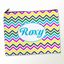 Personalized Yellow Colorful Chevron Large Cosmetic Bag (11