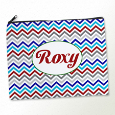 Personalized Grey Blue Red Chevron Large Cosmetic Bag (11