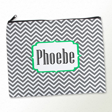 Personalized Grey Chevron Large Cosmetic Bag (11