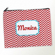 Personalized Red Chevron Large Cosmetic Bag (11