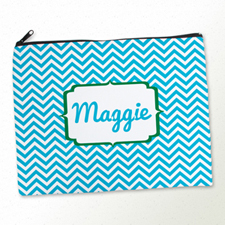 Personalized Turquoise Chevron Large Cosmetic Bag (11