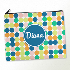 Personalized Navy Colorful Large Dots Large Cosmetic Bag (11