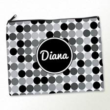 Personalized Black Grey Large Dots Large Cosmetic Bag (11