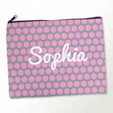 Personalized Pink Grey Polka Dots Large Cosmetic Bag (11