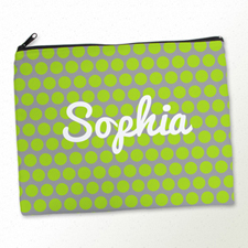 Personalized Lime Grey Polka Dots Large Cosmetic Bag (11