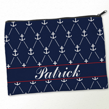 Personalized Navy White Anchor Big Make Up Bag (9.5 X 13 Inch)