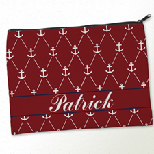 Personalized Red White Anchor Big Make Up Bag (9.5 X 13 Inch)