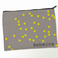 Personalized Yellow Natural Polka Dots Big Make Up Bag (9.5 X 13 Inch)