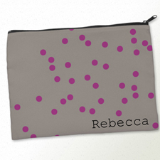 Personalized Fuchsia Natural Polka Dots Big Make Up Bag (9.5 X 13 Inch)