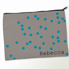Personalized Turquoise Natural Polka Dots Big Make Up Bag (9.5 X 13 Inch)