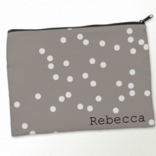 Personalized White Natural Polka Dots Big Make Up Bag (9.5 X 13 Inch)