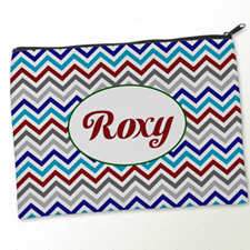 Personalized Grey Blue Red Chevron Big Make Up Bag (9.5 X 13 Inch)