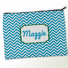 Personalized Turquoise Green Chevron Big Make Up Bag (9.5 X 13 Inch)