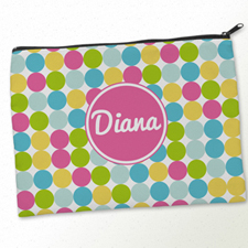 Personalized Pink White Large Dots Big Make Up Bag (9.5 X 13 Inch)